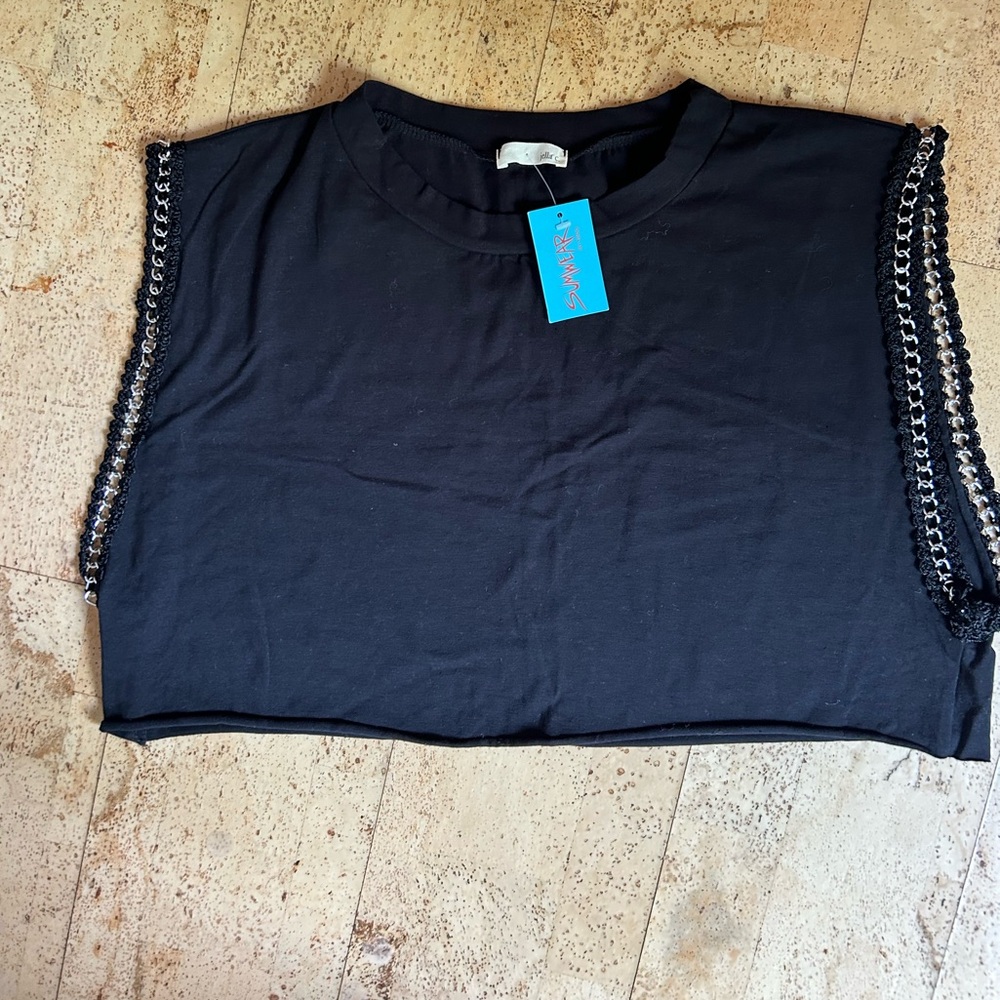 NWT Black Muscle Tee with Chain Detail